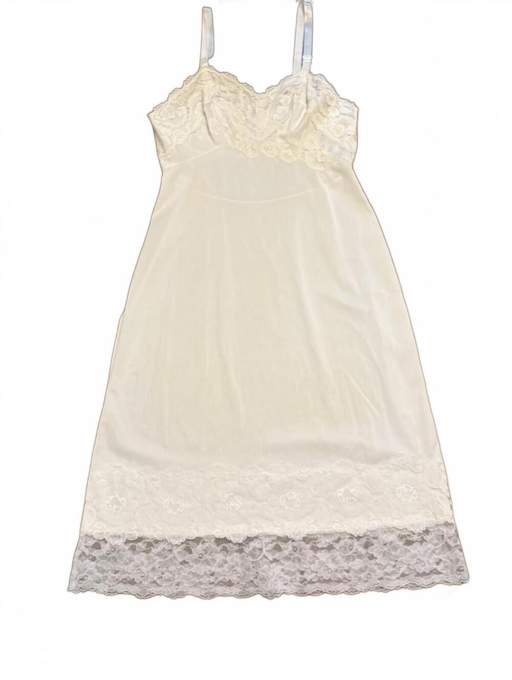 Vintage Ivory Lace Slip Dress with Adjustable Straps